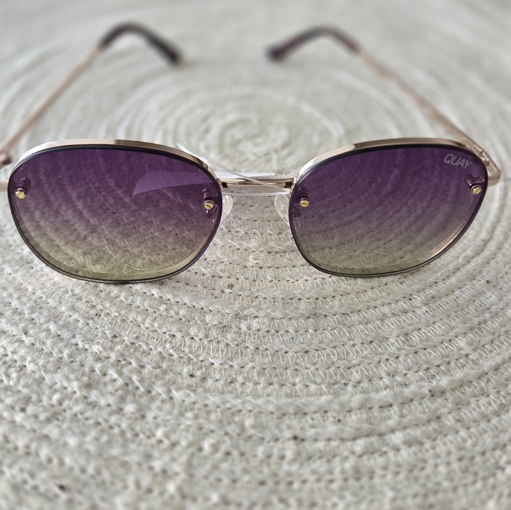 Quay Australia Jezabell Oversized Round Sunglasses Gold Purple Ombré